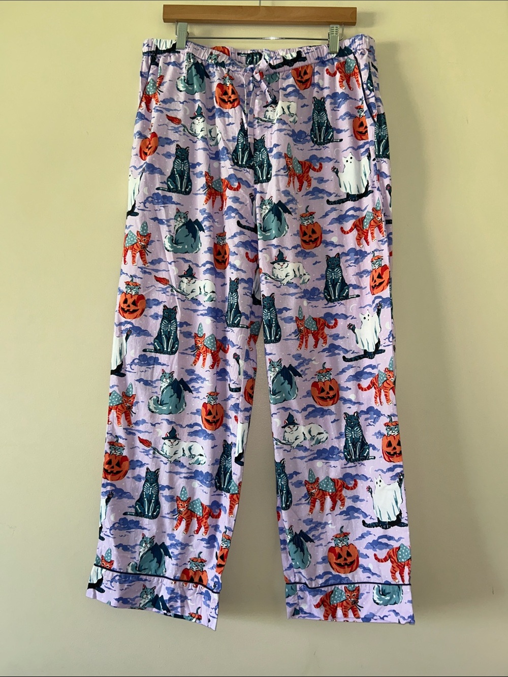 Printfresh Cat Halloween Purple Pajama Pants Large Elastic Waist